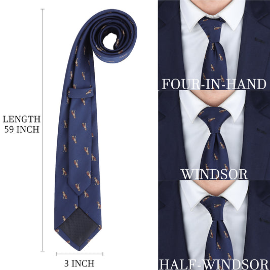 Navy Blue Dog Print Silk Tie - 59" Length 3" Width Men's Formal Business Wedding Necktie, Fits Four-in-Hand/Windsor/Half-Windsor Knots, Stylish Accessory for Daily/Business/Wedding Occasions
