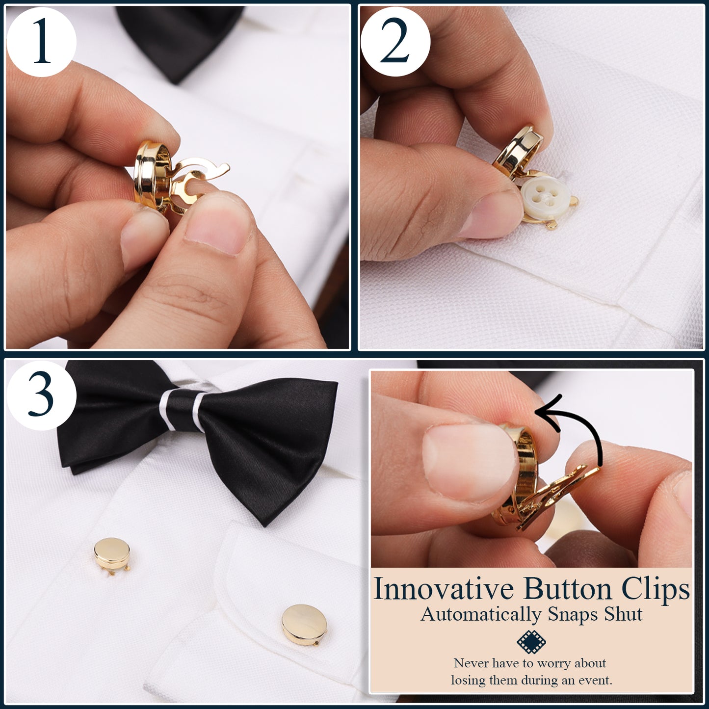 Gold Button Covers | 8Pcs Tuxedo Shirt Cufflink Alternative for Men & Women