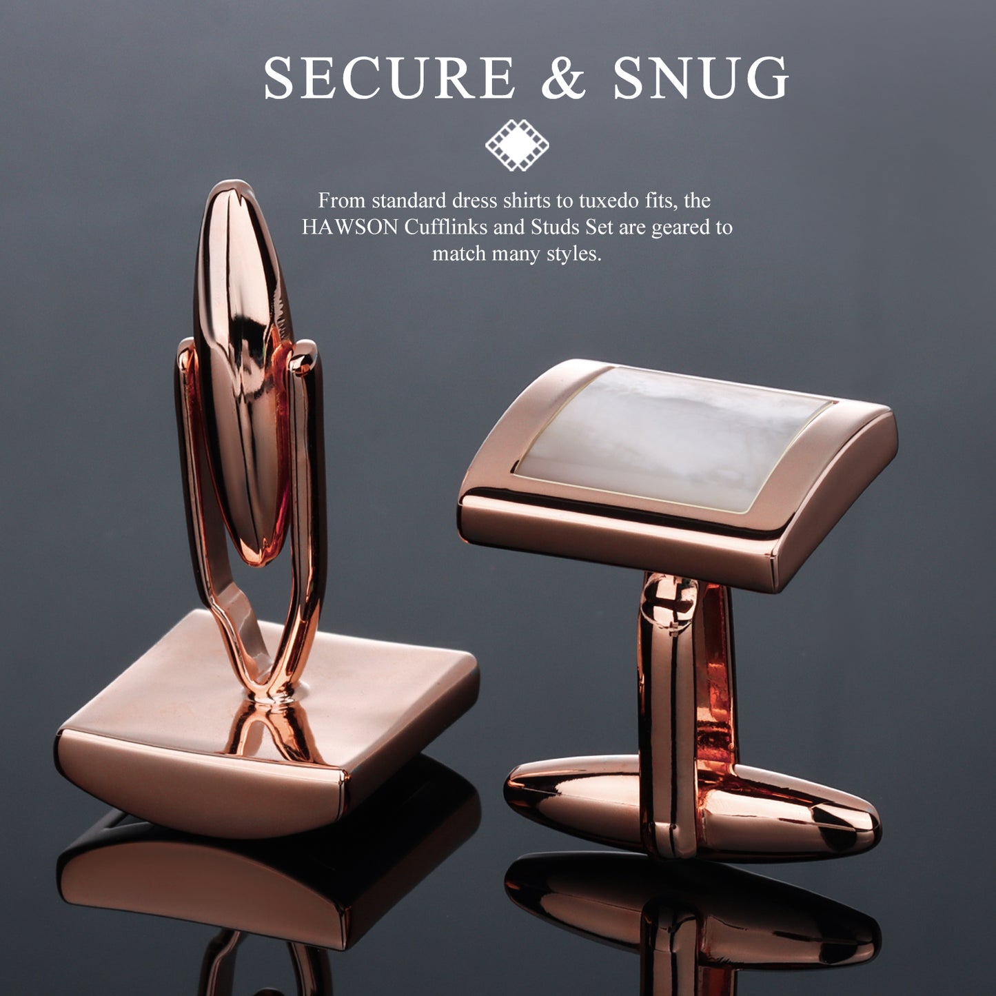 HAWSON Square-Shaped Mother of Pearl Cufflinks and Studs for Men