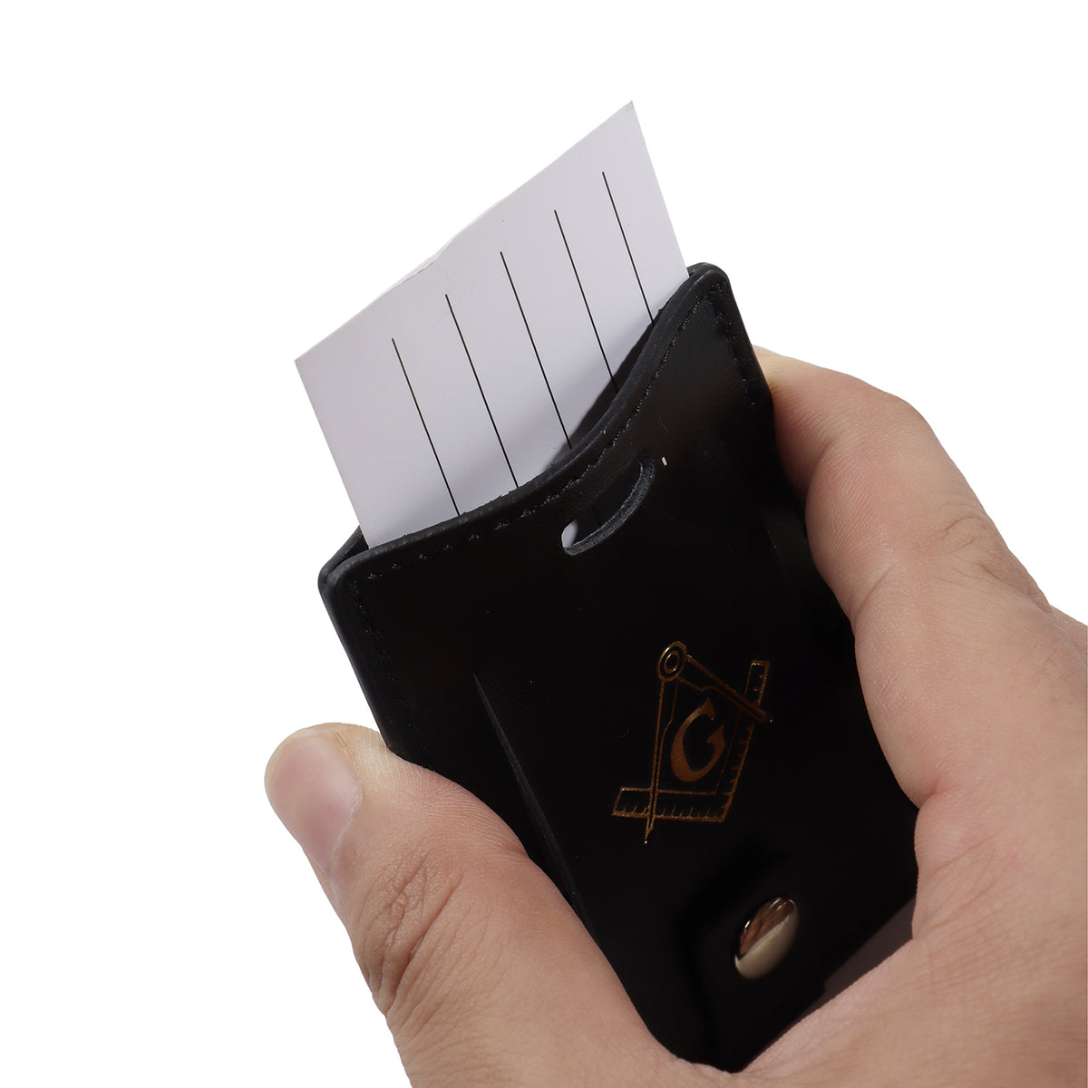 Black Genuine Leather Masonic Luggage Tag | Rectangle Snap Closure Travel ID
