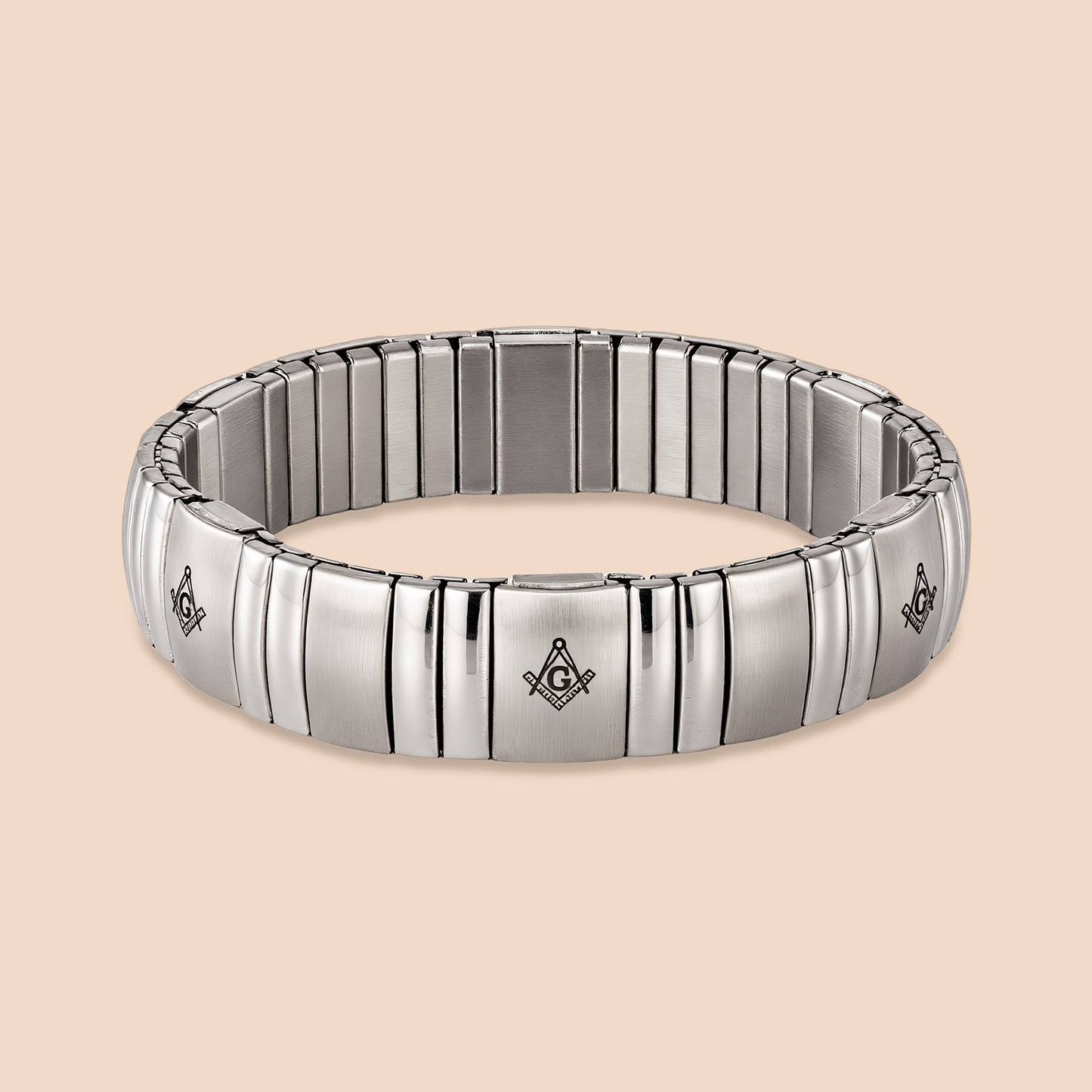 Masonic Elastic Stretch Link Bracelet for Men, Stainless Steel Freemason G Symbol Flexible Wrist Band