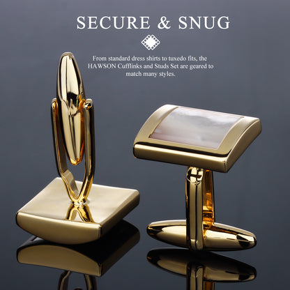 HAWSON Square-Shaped Mother of Pearl Cufflinks and Studs for Men