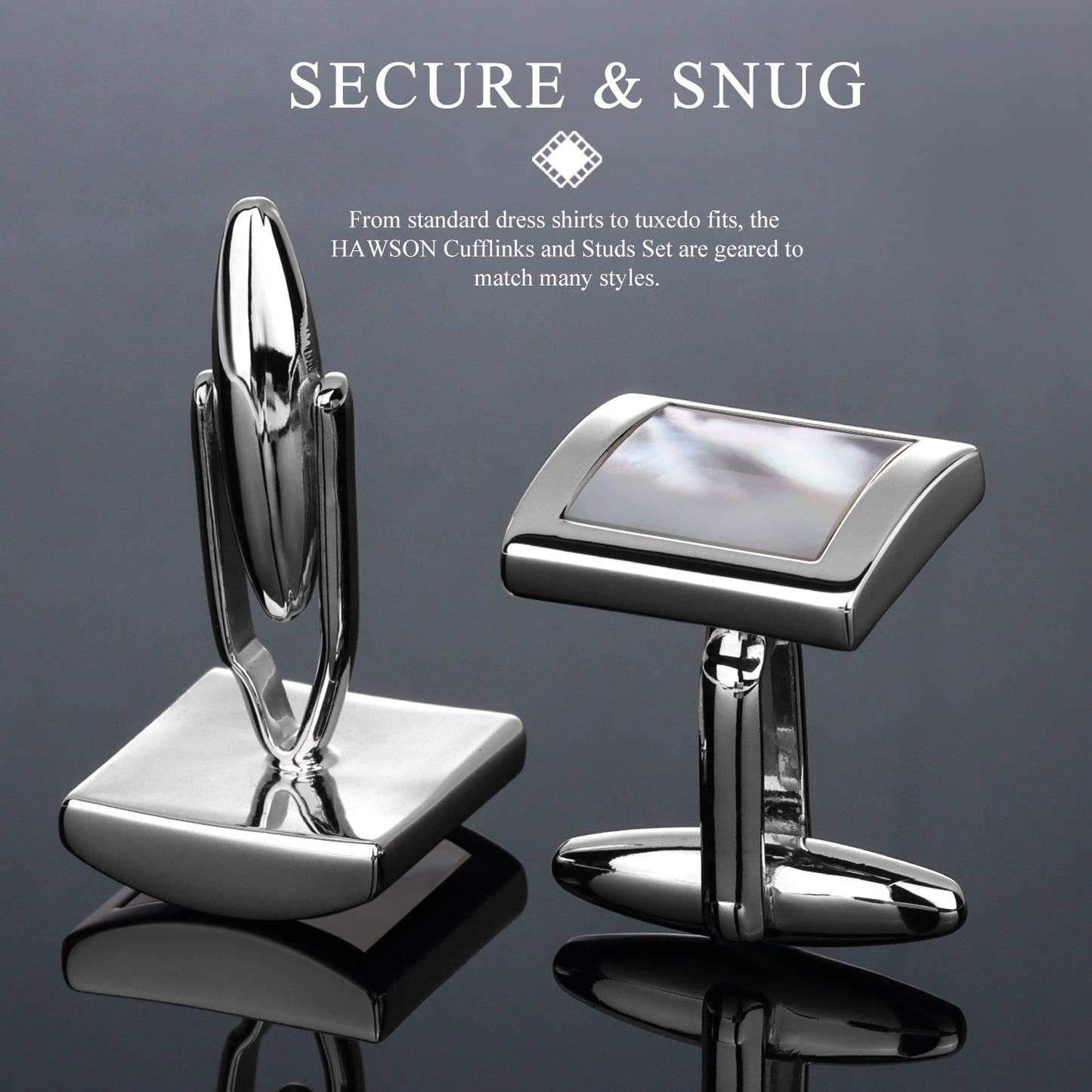 HAWSON Square-Shaped Mother of Pearl Cufflinks and Studs for Men