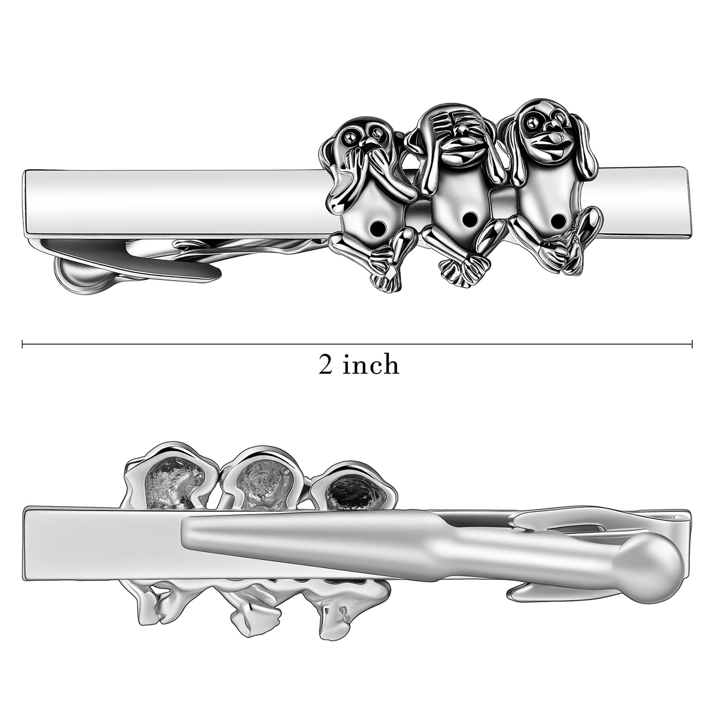 Silver Three Wise Monkeys Tie Clip | Brass Men's Formal Business Gift