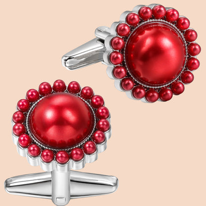 HAWSON Red Imitation Pearl Cufflinks and Studs for Men and Women