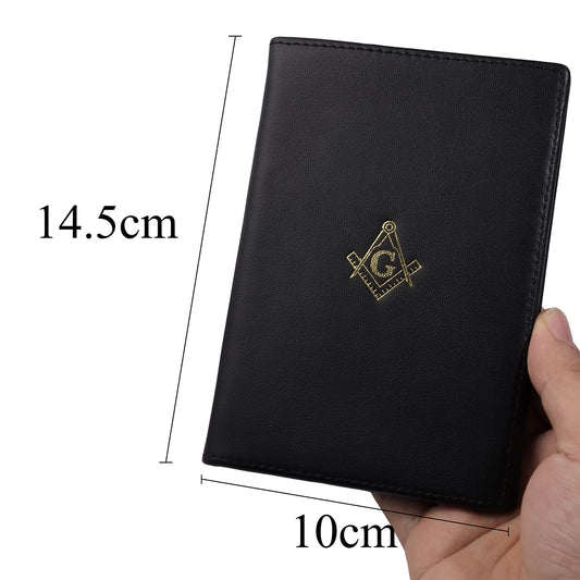 Black Genuine Leather Masonic Passport Cover | Travel ID Holder Wallet