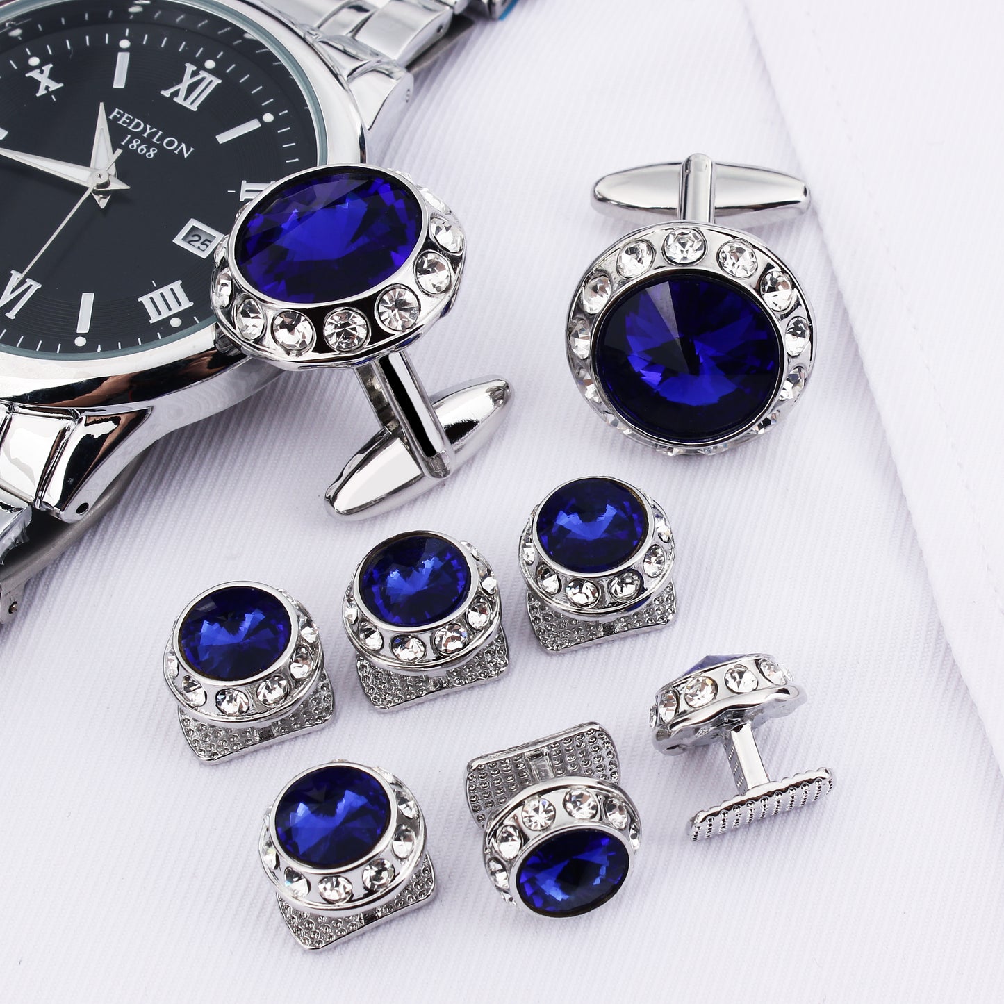 HAWSON Crystal Cufflinks and Studs Set for Men