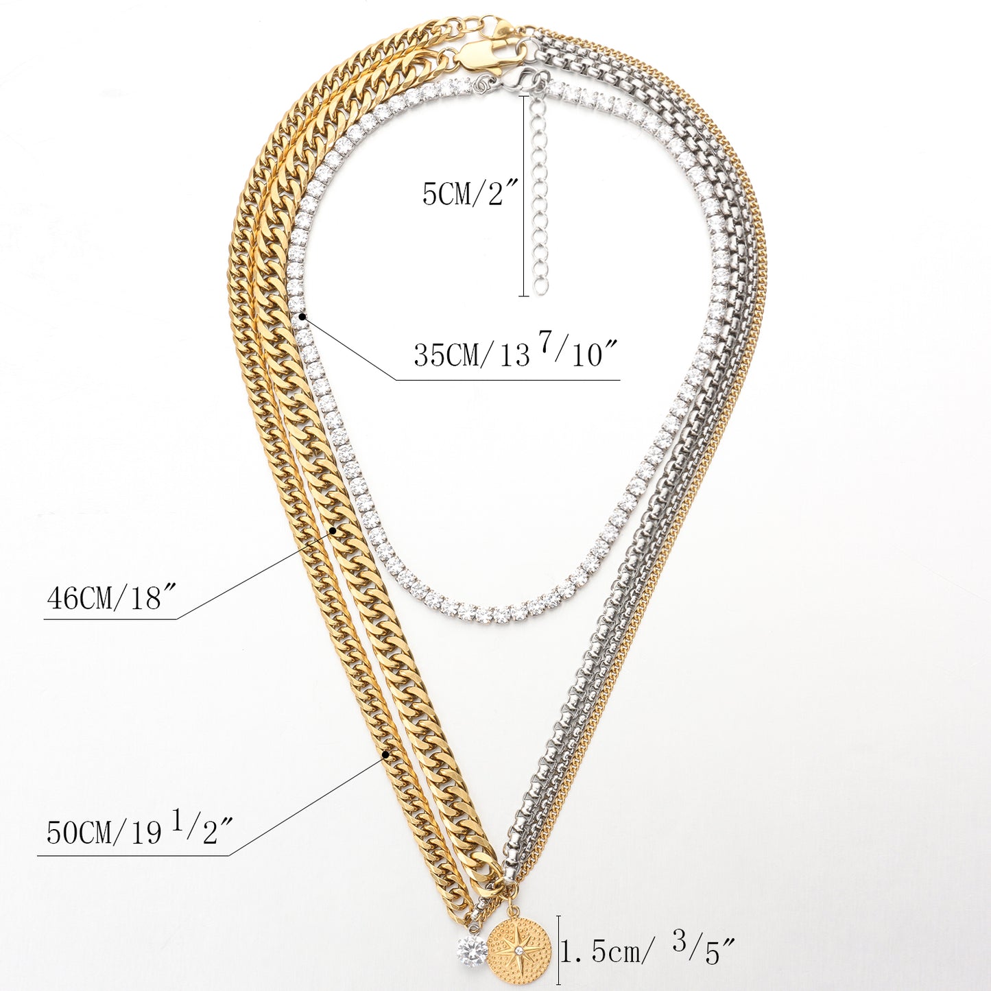Gold & Silver Mixed Chain Necklace Set for Women | 3-Piece Multi-Way Jewelry Set