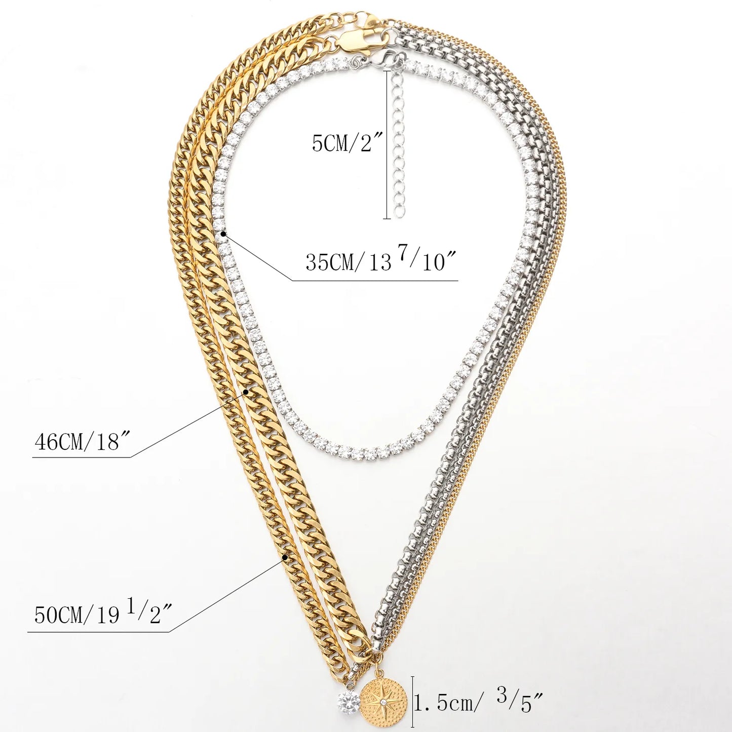 Gold & Silver Mixed Chain Necklace Set | 3-Piece Multi-Way