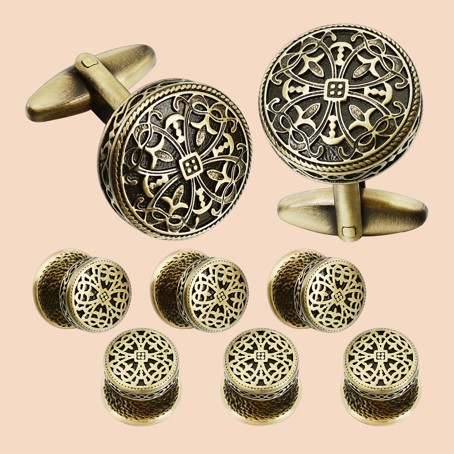 HAWSON Vintage Hollow Floral Cufflinks and Studs Set for Men