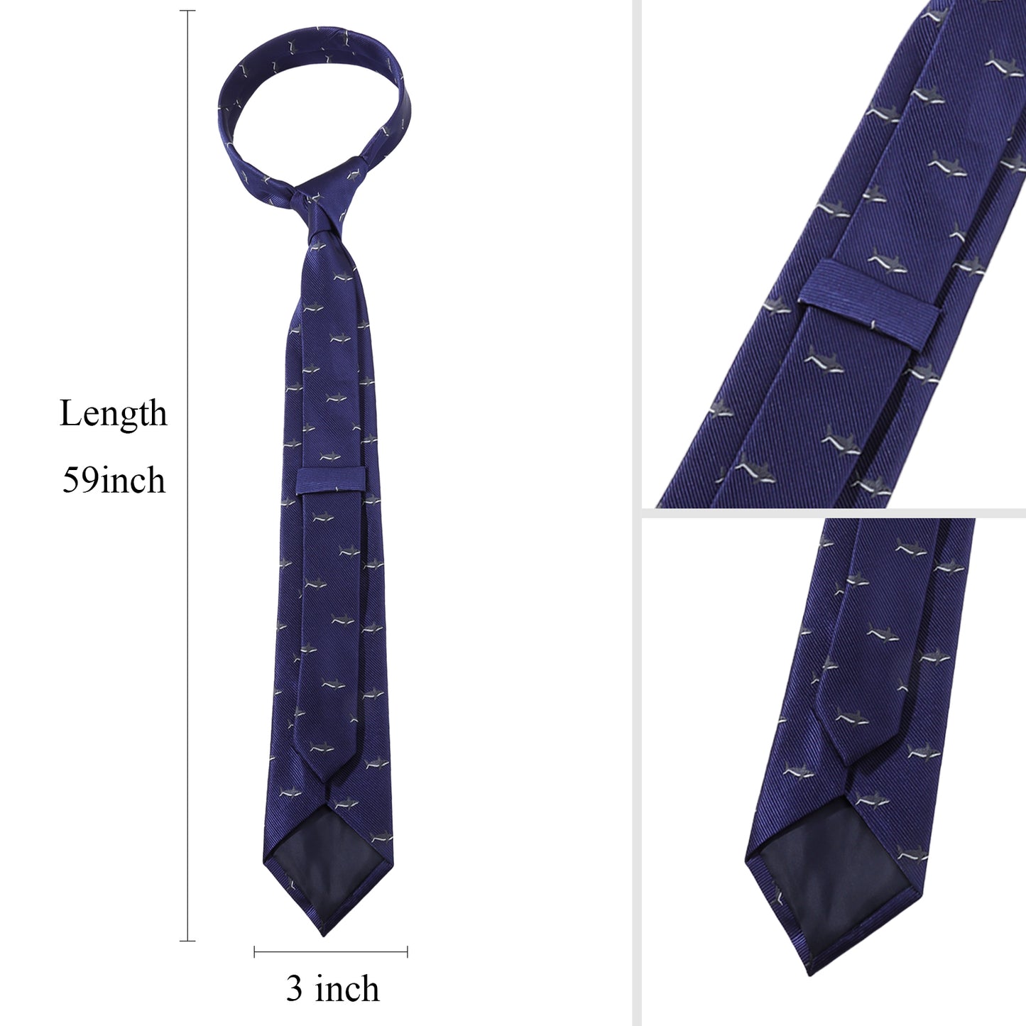 Navy Blue Shark Necktie | Men's Polyester Casual Formal Novelty Accessory Gift