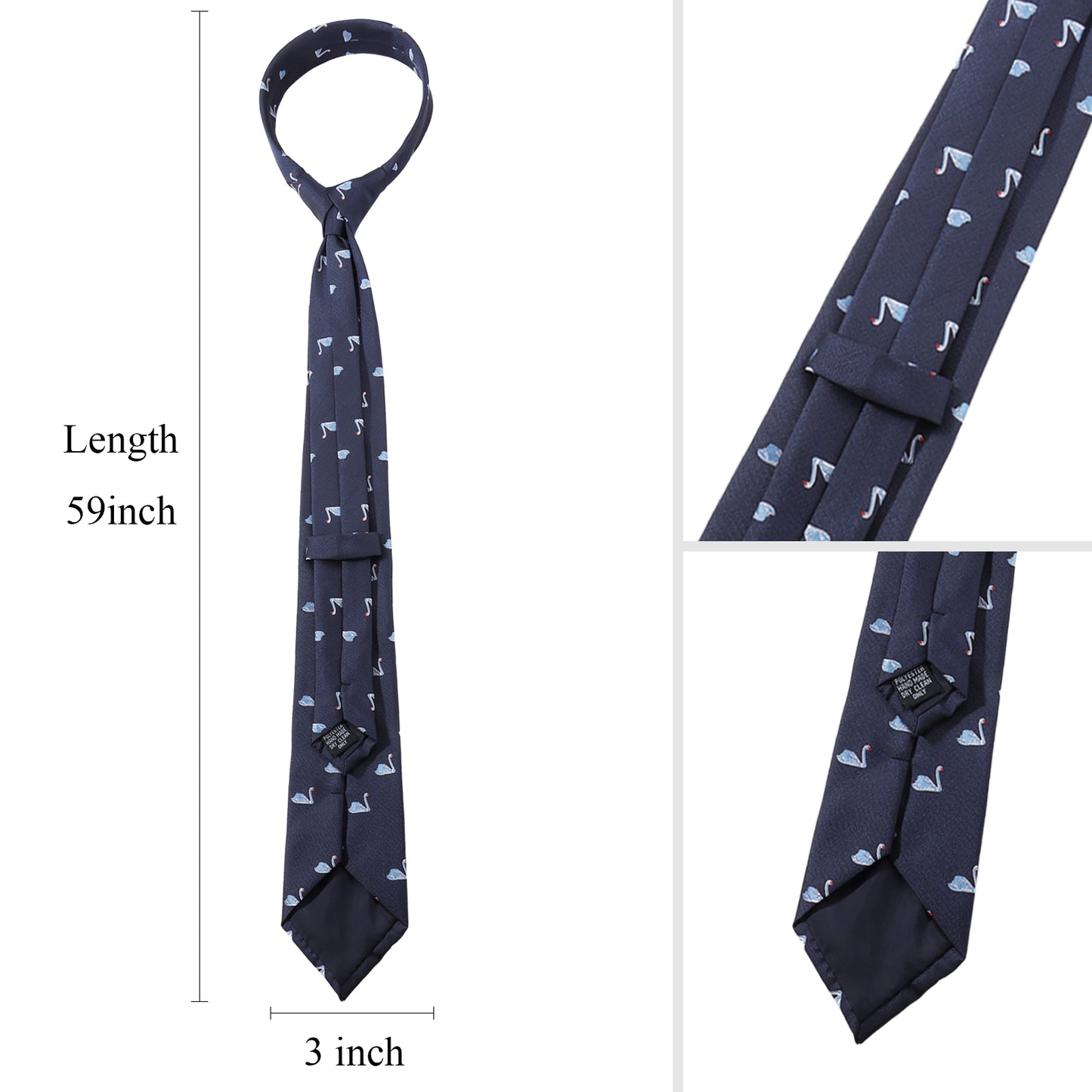 Navy Blue Swan Necktie | Men's Polyester Casual Formal Novelty Accessory Gift