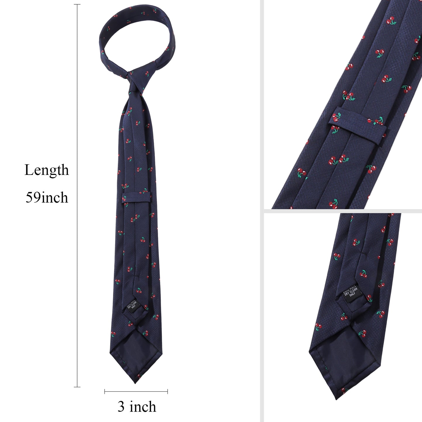 Navy Blue Cherry Necktie | Men's Polyester Casual Formal Novelty Accessory Gift