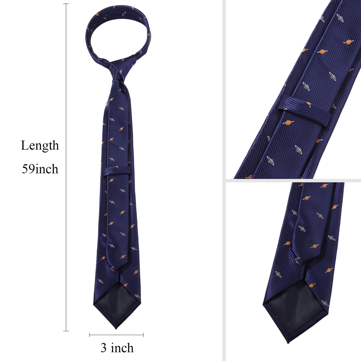 Navy Blue Planet Necktie | Men's Polyester Casual Formal Novelty Accessory Gift