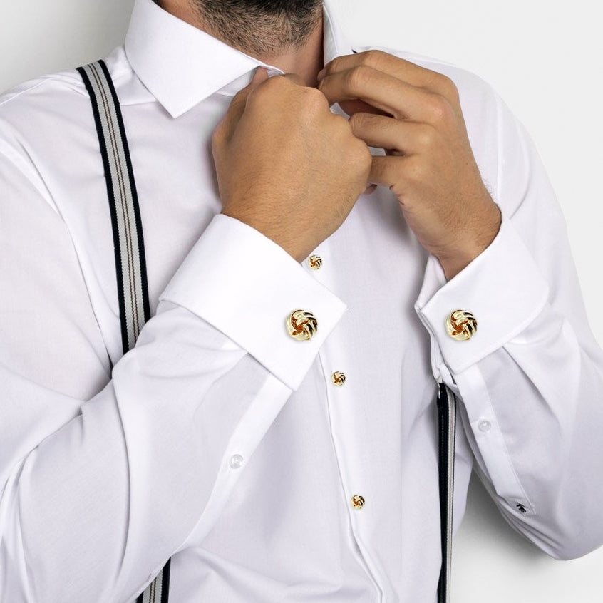 HAWSON Personalize Golden Flower Knot Cufflinks and Shirt Studs for Men HAWSON Personalize Golden Flower Knot Cufflinks and Shirt Studs for Men