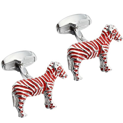 Red Striped Zebra Cufflinks For Men With Gift Box