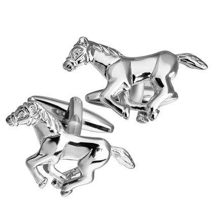 Shiny Silver Tone Galloping Horses Cufflinks For Men With Gift Box