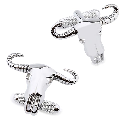 Men's Bull Head Cufflinks in Shiny Silver Tone.