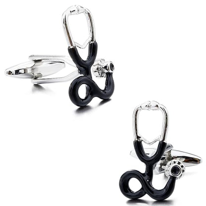 Black Stethoscope Cufflinks For Men With Gift Box