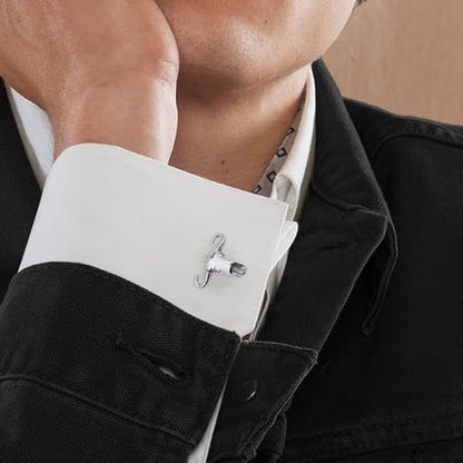 Men's Bull Head Cufflinks in Shiny Silver Tone.