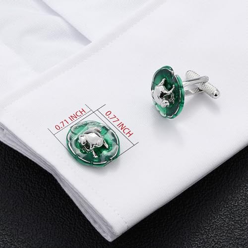 Green Lotus Leaf and Frog Cufflinks For Men With Gift Box.