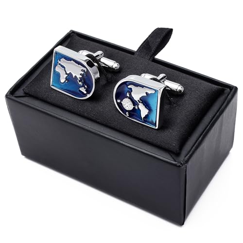 World Map Cufflinks For Men with Gift Box