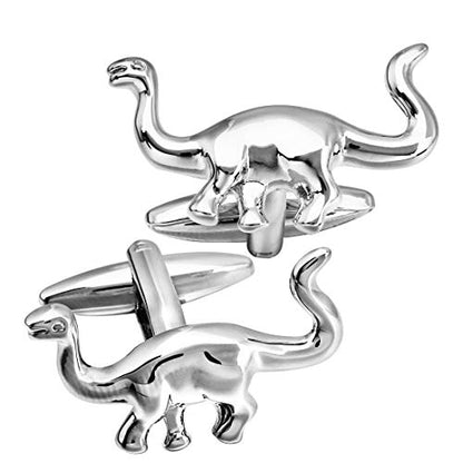 Shiny Silver Tone Long Neck Dinosaur Cufflinks For Men With Gift Box