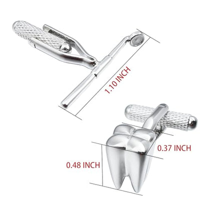 Sliver Tone Dentist Tooth Cufflinks For Men With Gift Box