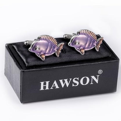 Unique Purple Tropical Fish Cufflinks For Men With Gift Box