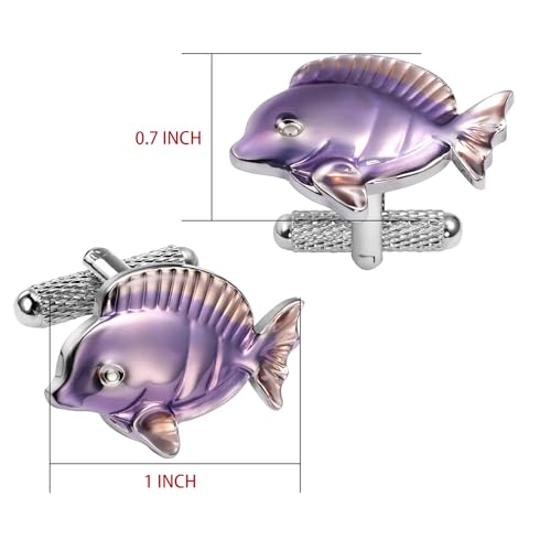 Unique Purple Tropical Fish Cufflinks For Men With Gift Box