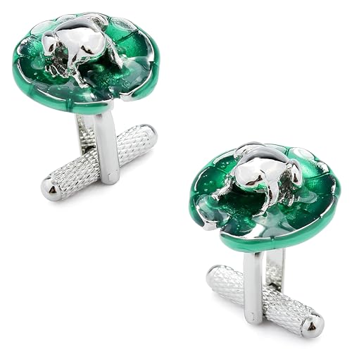 Green Lotus Leaf and Frog Cufflinks For Men With Gift Box.