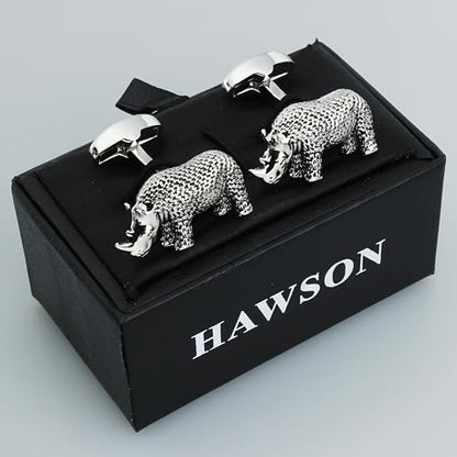 Textured Rhino Cufflinks For Men With Gift Box