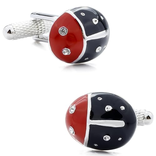 Red and Black Enamel Cute Ladybug Cufflinks For Men