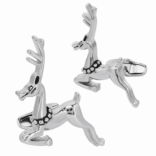 Shiny Silver Tone Deer Cufflinks For Men With Gift Box