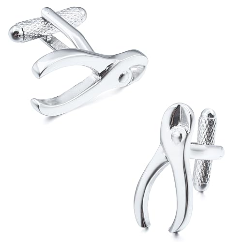 Silver Tone Pliers Cufflinks For Men With Gift Box