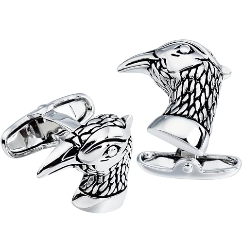Antiqued Sliver Tone Crow Bird Cufflinks For Men With Gift Box