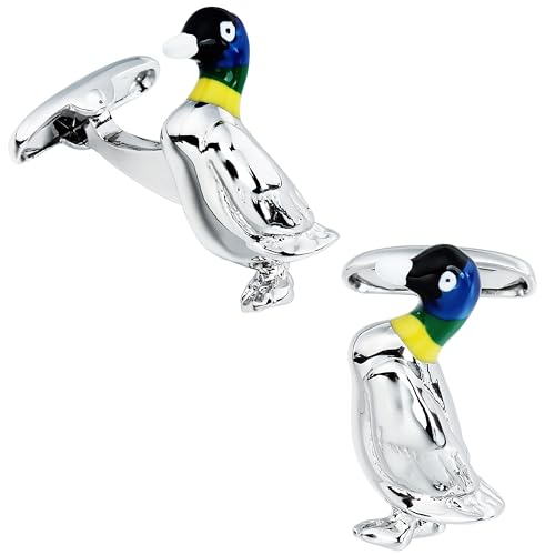 Silver Tone Duck Cufflinks For Men With Gift Box