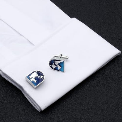 World Map Cufflinks For Men with Gift Box