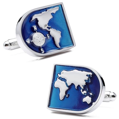 World Map Cufflinks For Men with Gift Box