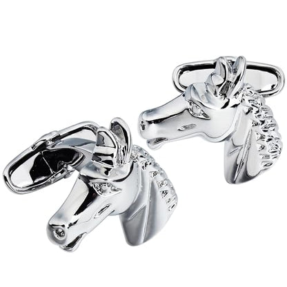 Shiny Silver Tone Horse Head Cufflinks For Men With Gift Box