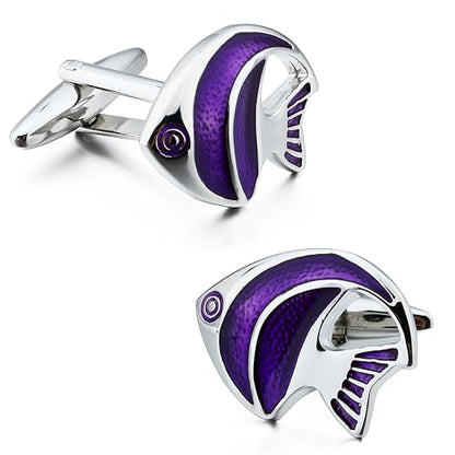 Purple Tropical Angel Fish Cufflinks For Men With Gift Box