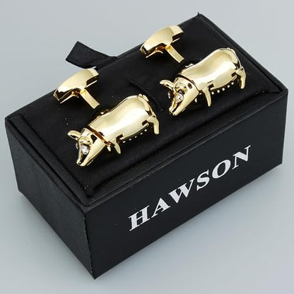 Gold Tone Cute Pig Cufflinks For Men with Crystal in Gift Box.