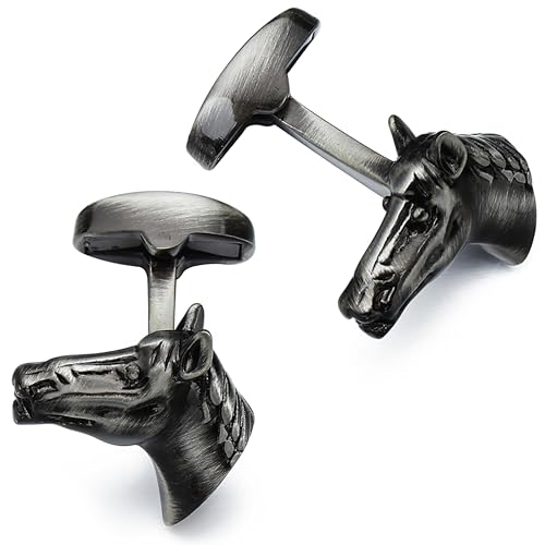 Antique Silver Tone Horse Head Cufflinks For Men With Gift Box