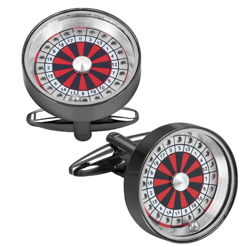 Gun Black Spinning Roulette Wheel Cufflinks For Men With Gift Box