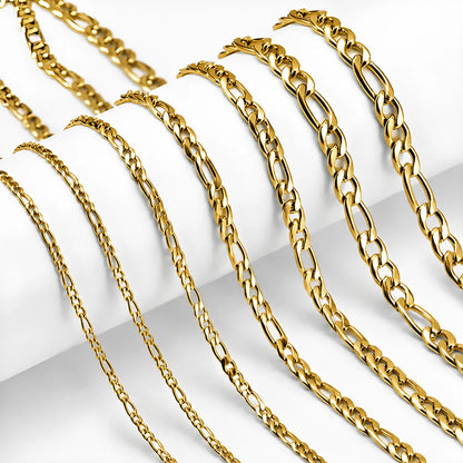 Premium 316L Gold Stainless Steel Figaro Chains · Bulk Mix & Match