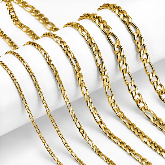 Gold Stainless Steel Figaro Chain Necklace Wholesale
