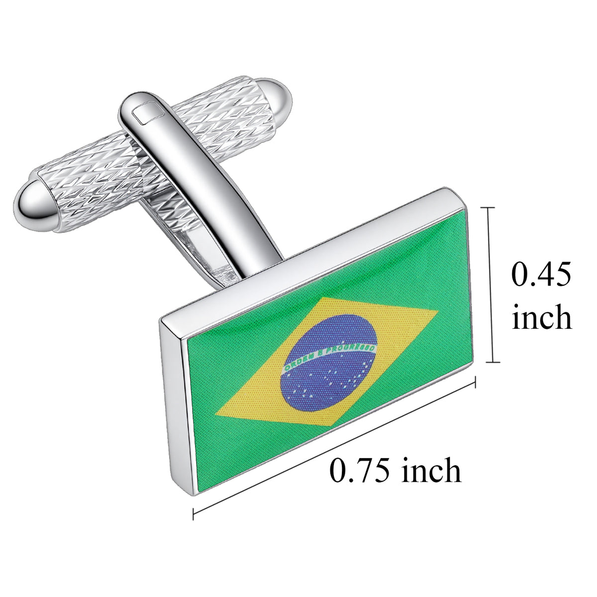 Brazil Flag Cufflinks, Silver Plated Rectangle Brazilian Flag Cuff Links for Men