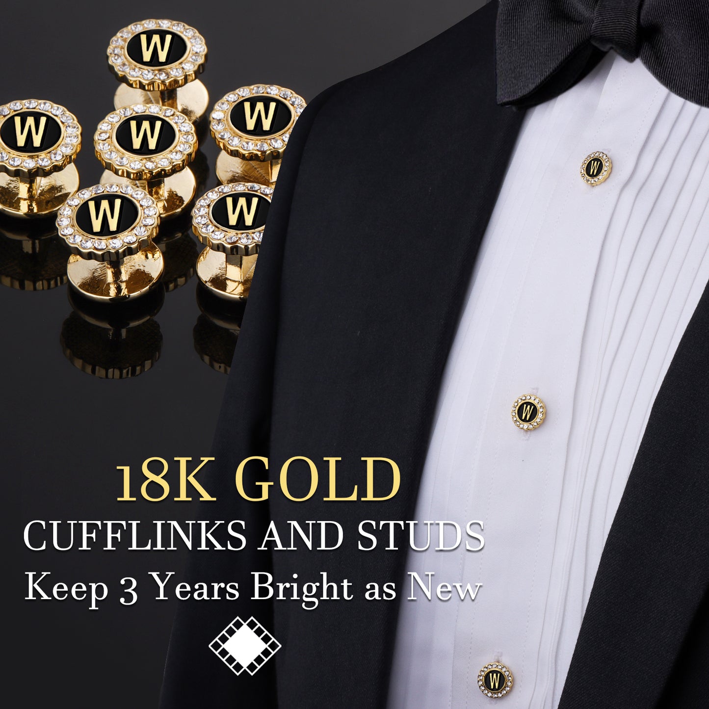 HAWSON 18K Gold Tone Initial Cufflinks and Tuxedo Studs Set