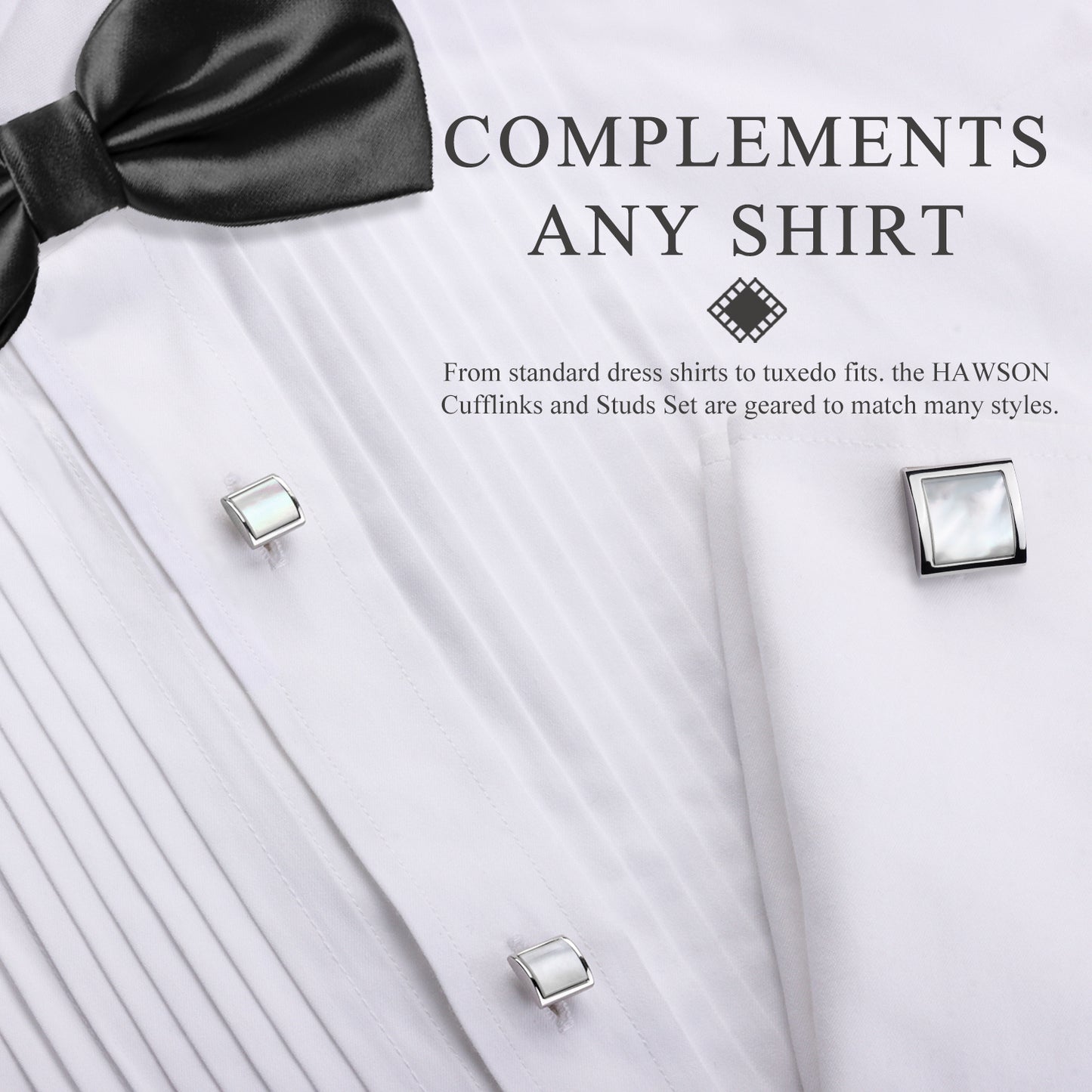 HAWSON Square-Shaped Mother of Pearl Cufflinks and Studs for Men