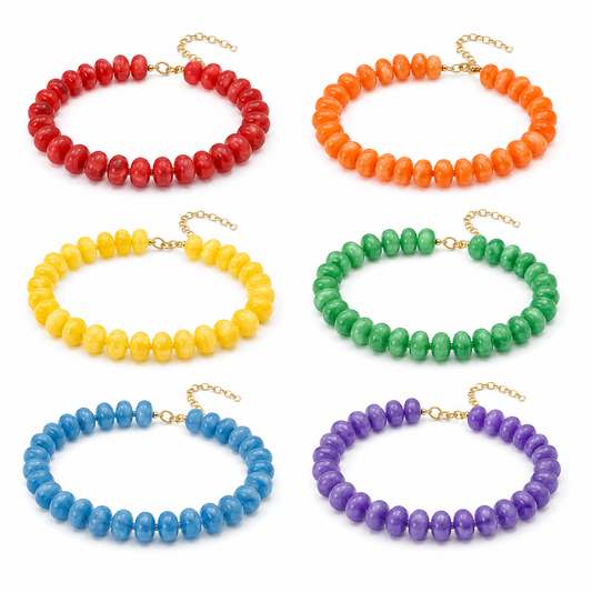 6Pcs Marble Bead Choker Set | Adjustable Rondelle  Necklace